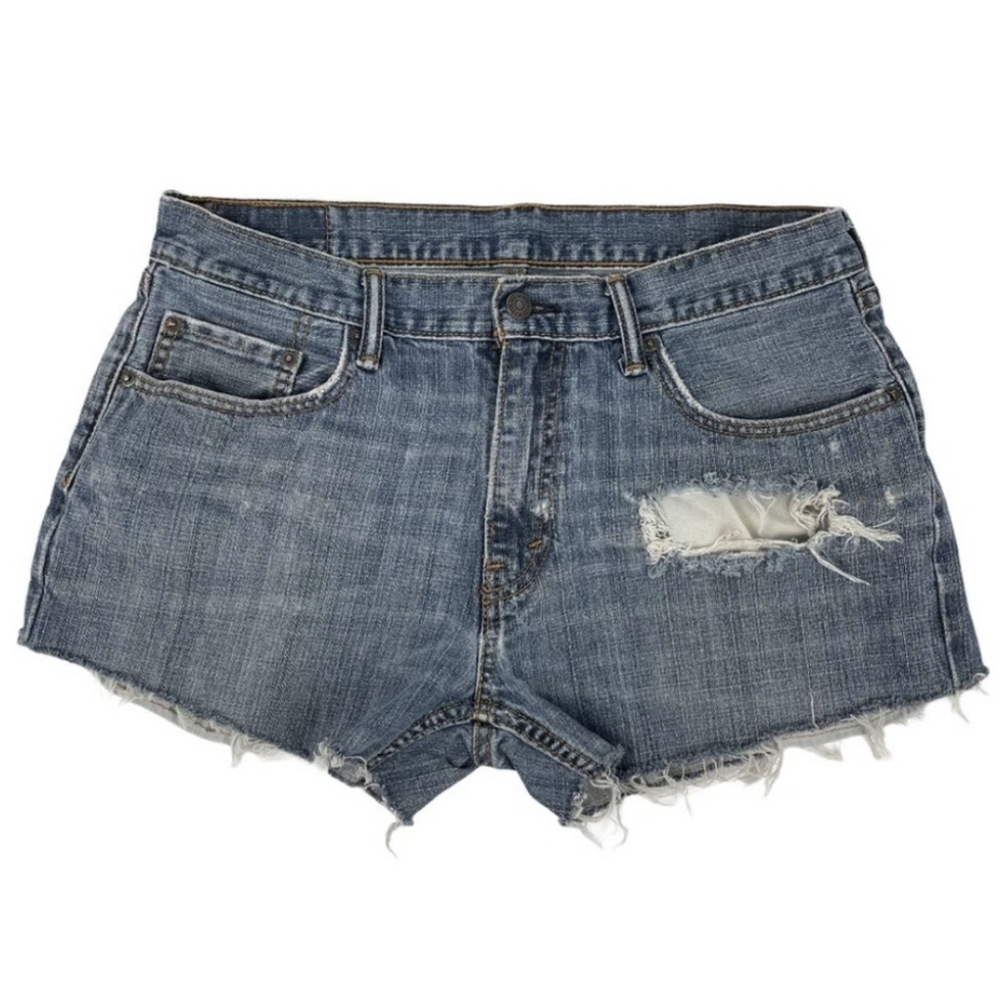 Levi’s distressed high rise cutoff denim shorts